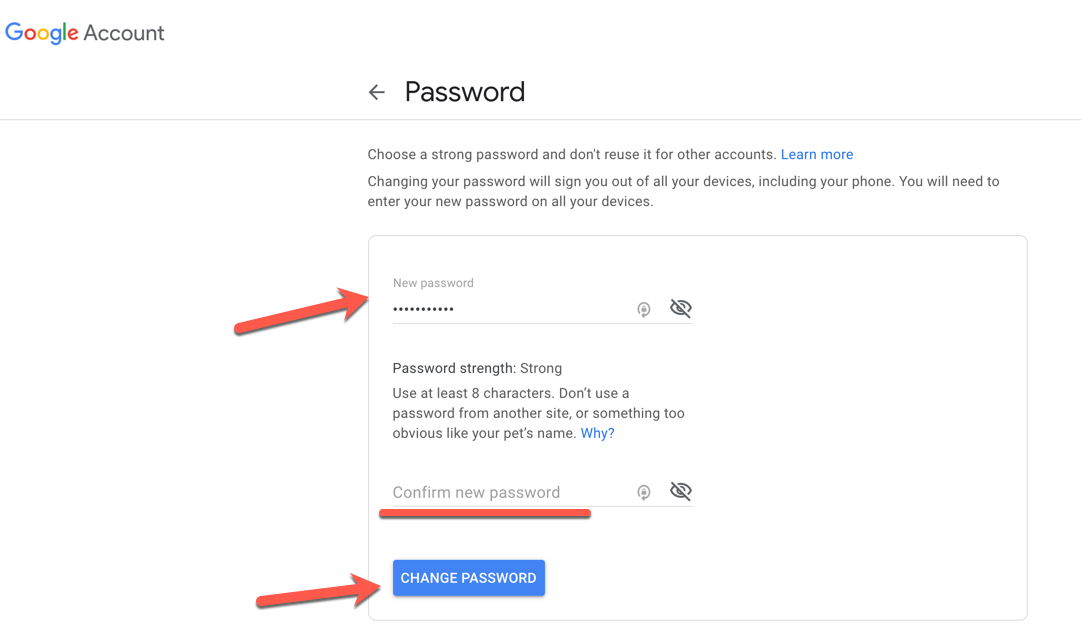 reset or change your Google password